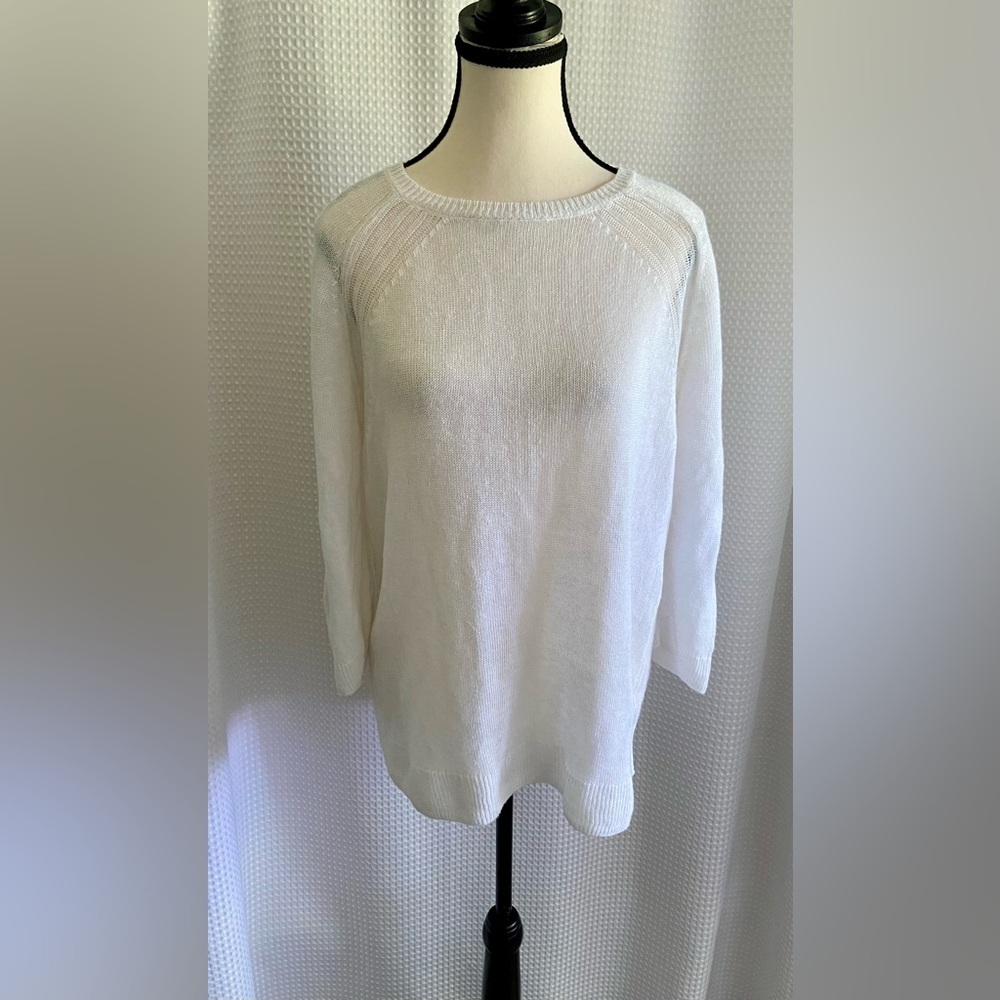 SIMONS organic linen white knitted sweater size small‎
